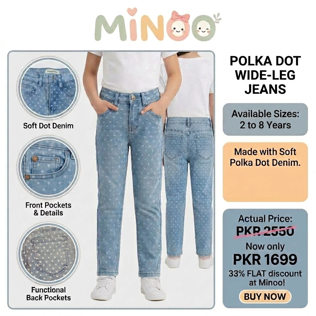 Girls Soft Denim Polka Dot Jeans