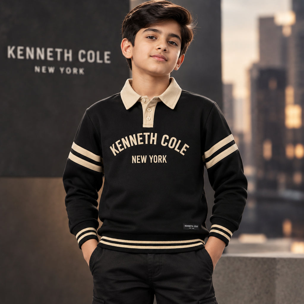 Boys' Heavyweight Winter  Black Polo Sweatshirt