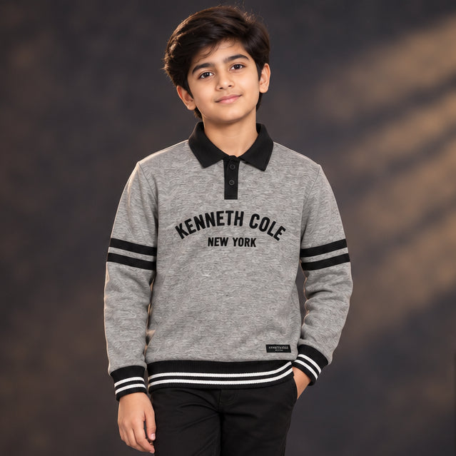 Boys' Heavyweight Winter Polo Heather Grey Sweatshirt