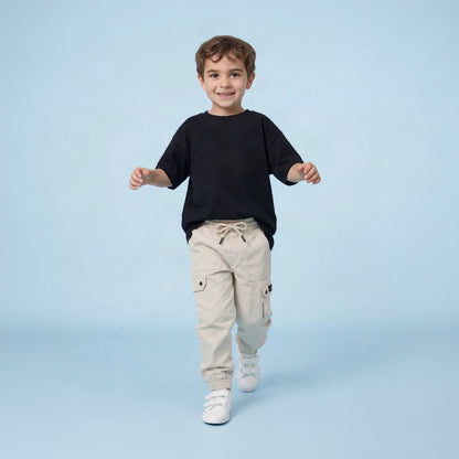 Boys Beige 6-Pocket Cargo Joggers