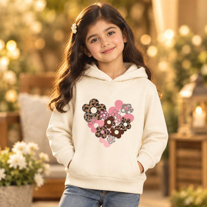 Floral Heart Graphic Hoodie for Girls