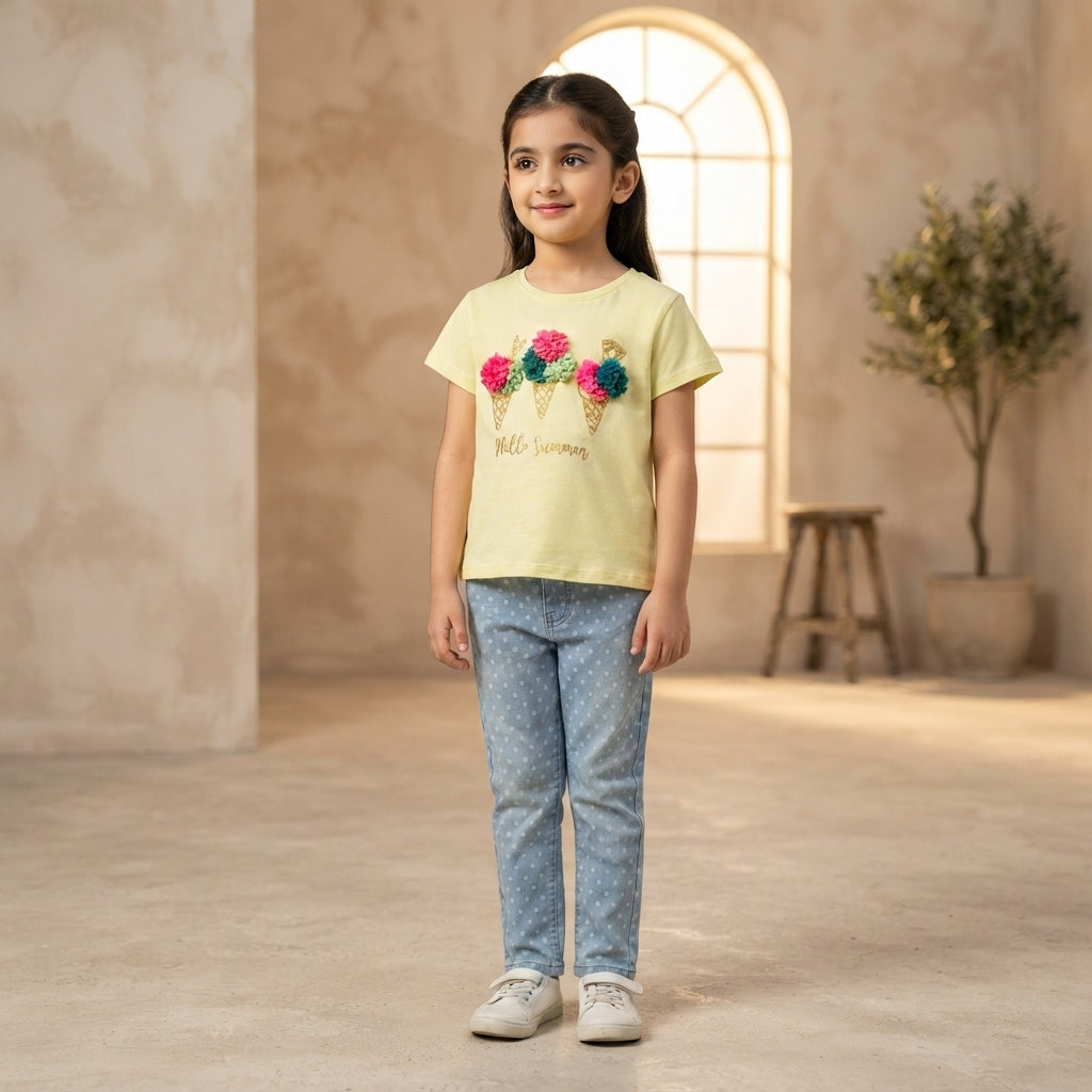 Girls 2 piece Set - Playful Scoops & Dots Outfit