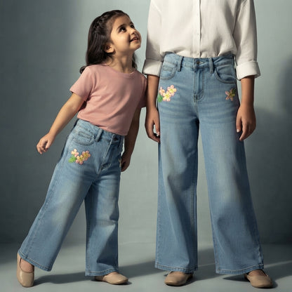Floral Embroidered Wide-Leg Jeans