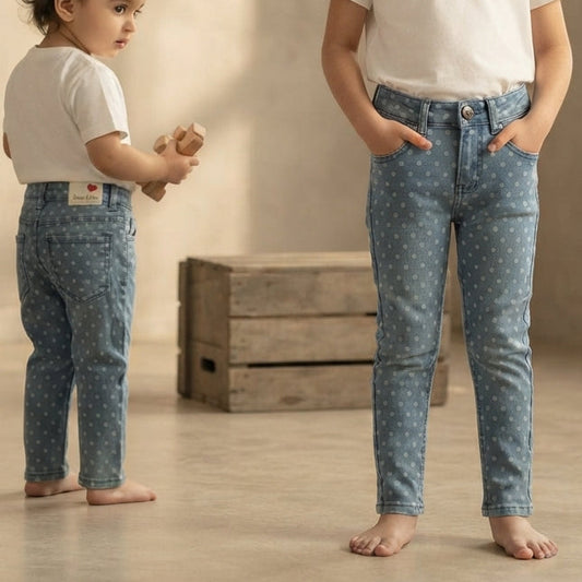 Girls Soft Denim Polka Dot Jeans