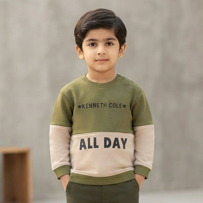 Olive & Beige Color-Block "All Day" Kids' Sweatshirt