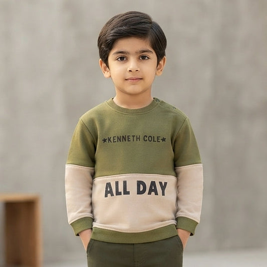 Olive & Beige Color-Block "All Day" Kids' Sweatshirt