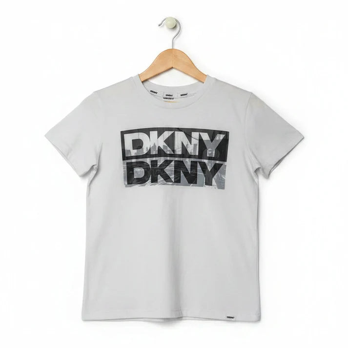 Girls 2 piece Set - DKNY Logo White Tee & Embroidered Wide-Leg Set