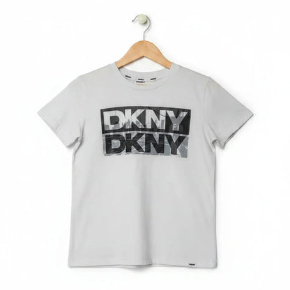 Girls 2 piece Set - DKNY Logo White Tee & Embroidered Wide-Leg Set