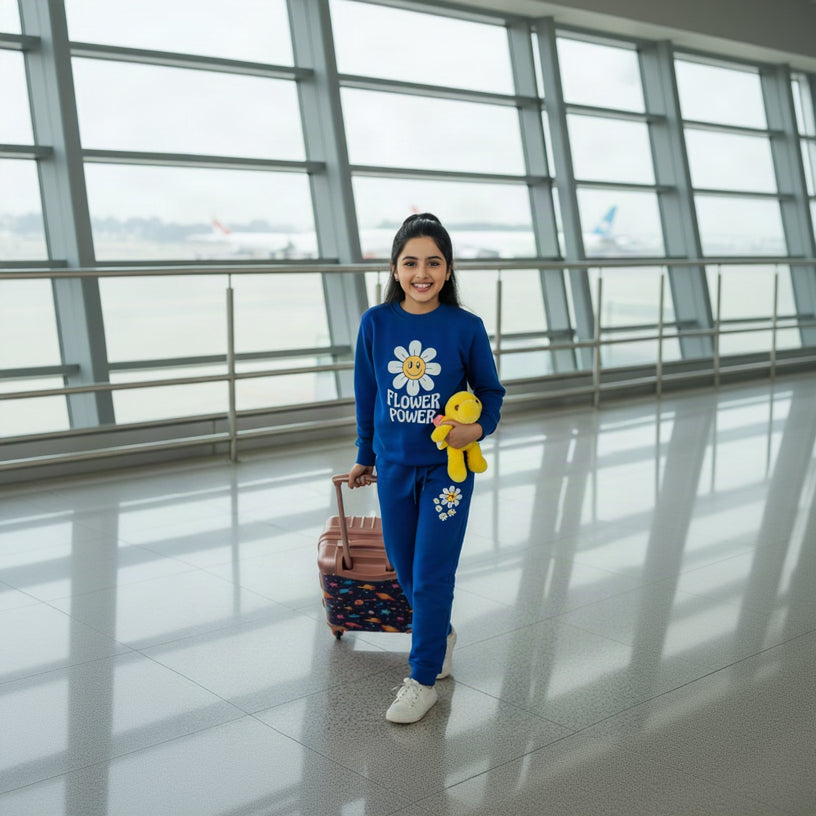 Flower Power Blue Kids winter Sweat Tracksuit Set