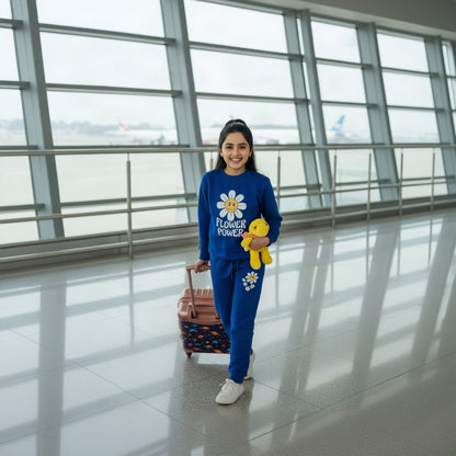 Flower Power Blue Kids winter Sweat Tracksuit Set