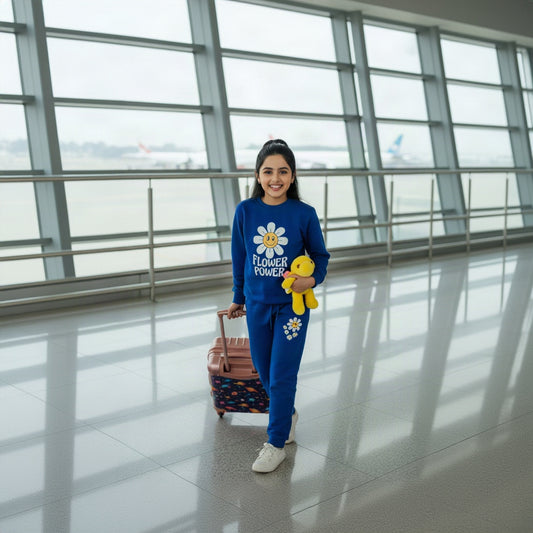 Flower Power Blue Kids winter Sweat Tracksuit Set