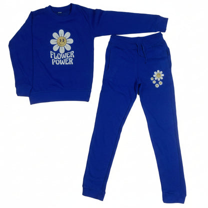 Flower Power Blue Kids winter Sweat Tracksuit Set