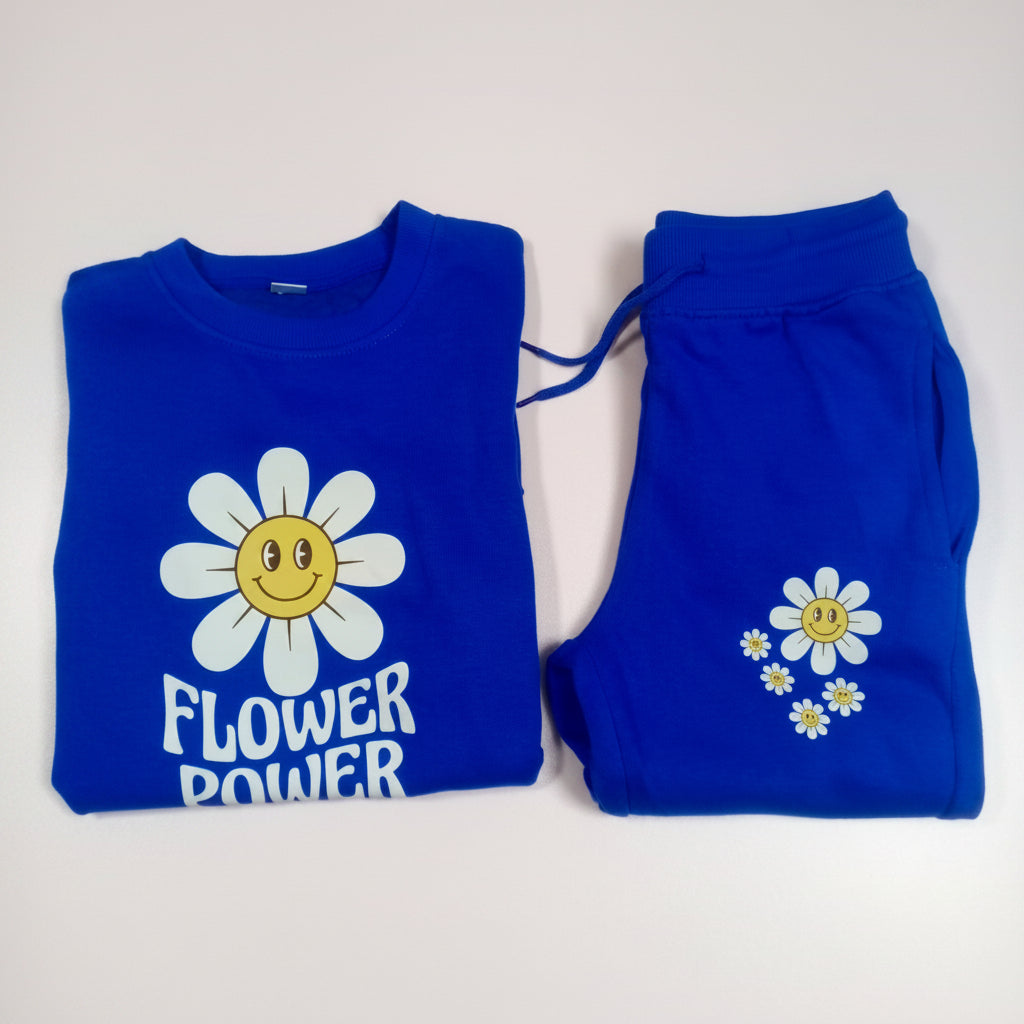 Flower Power Blue Kids winter Sweat Tracksuit Set