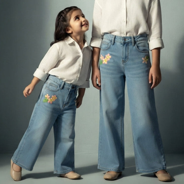 Floral Embroidered Wide-Leg Jeans