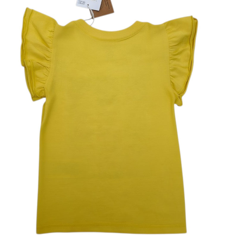 Name It - Girls Yellow Ruffle-Sleeve Botanical Stamp T-Shirt