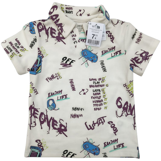 Boys "Game Over" Graffiti Print Polo Shirt
