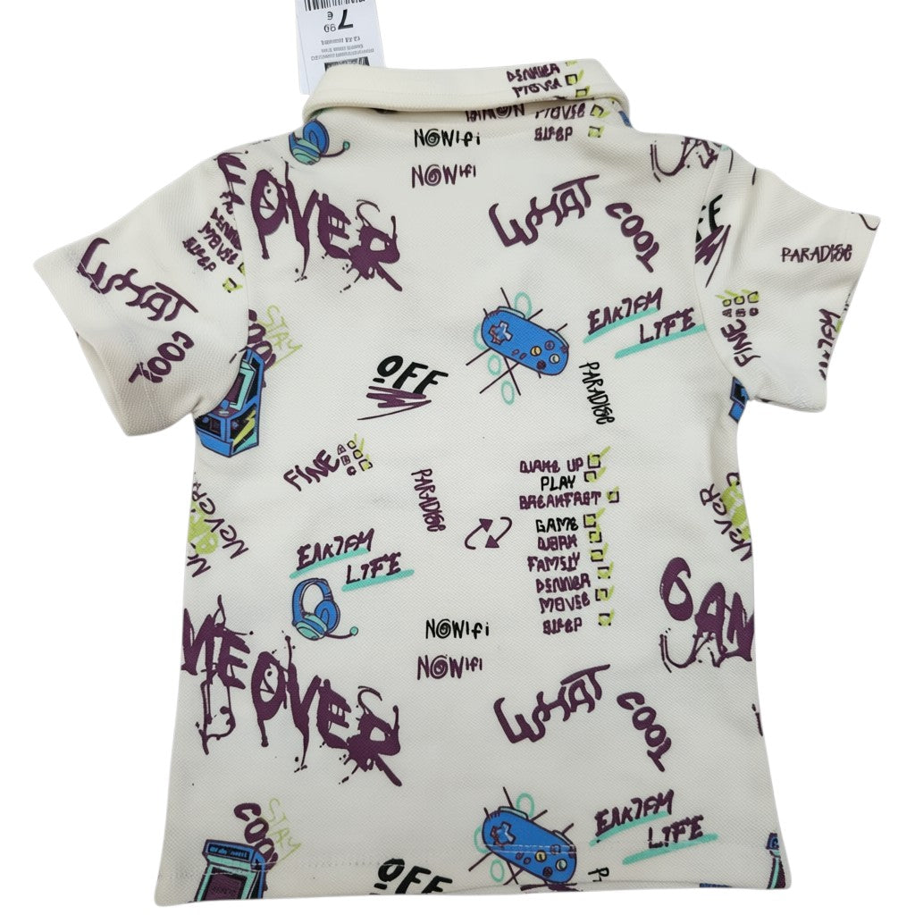 Boys "Game Over" Graffiti Print Polo Shirt