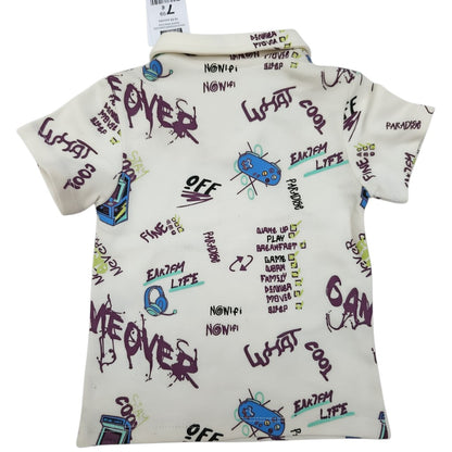 Boys "Game Over" Graffiti Print Polo Shirt