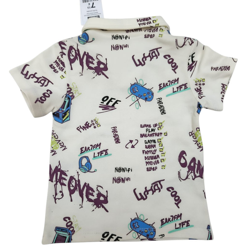 Boys "Game Over" Graffiti Print Polo Shirt