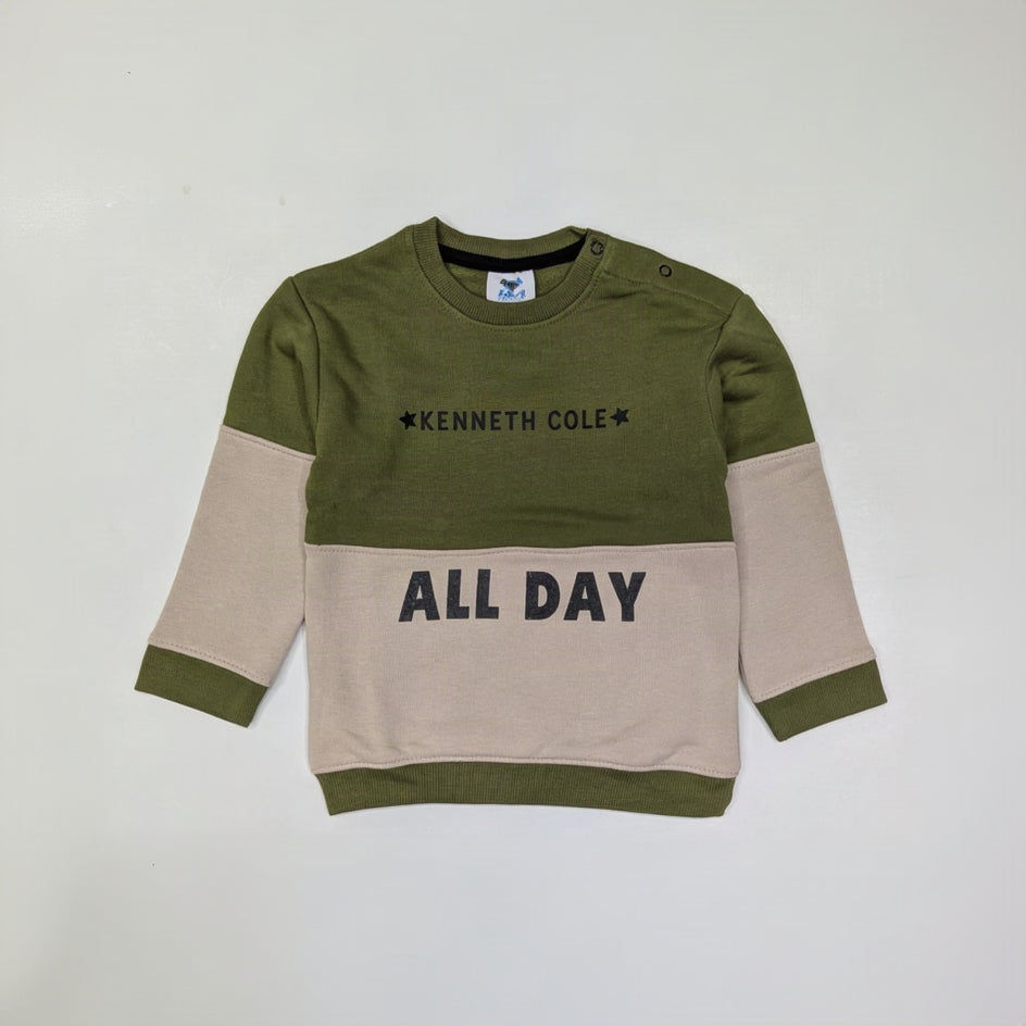 Olive & Beige Color-Block "All Day" Kids' Sweatshirt