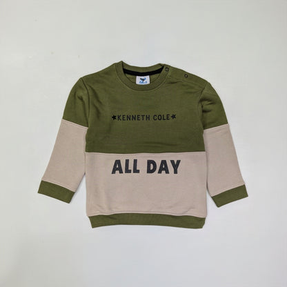 Olive & Beige Color-Block "All Day" Kids' Sweatshirt