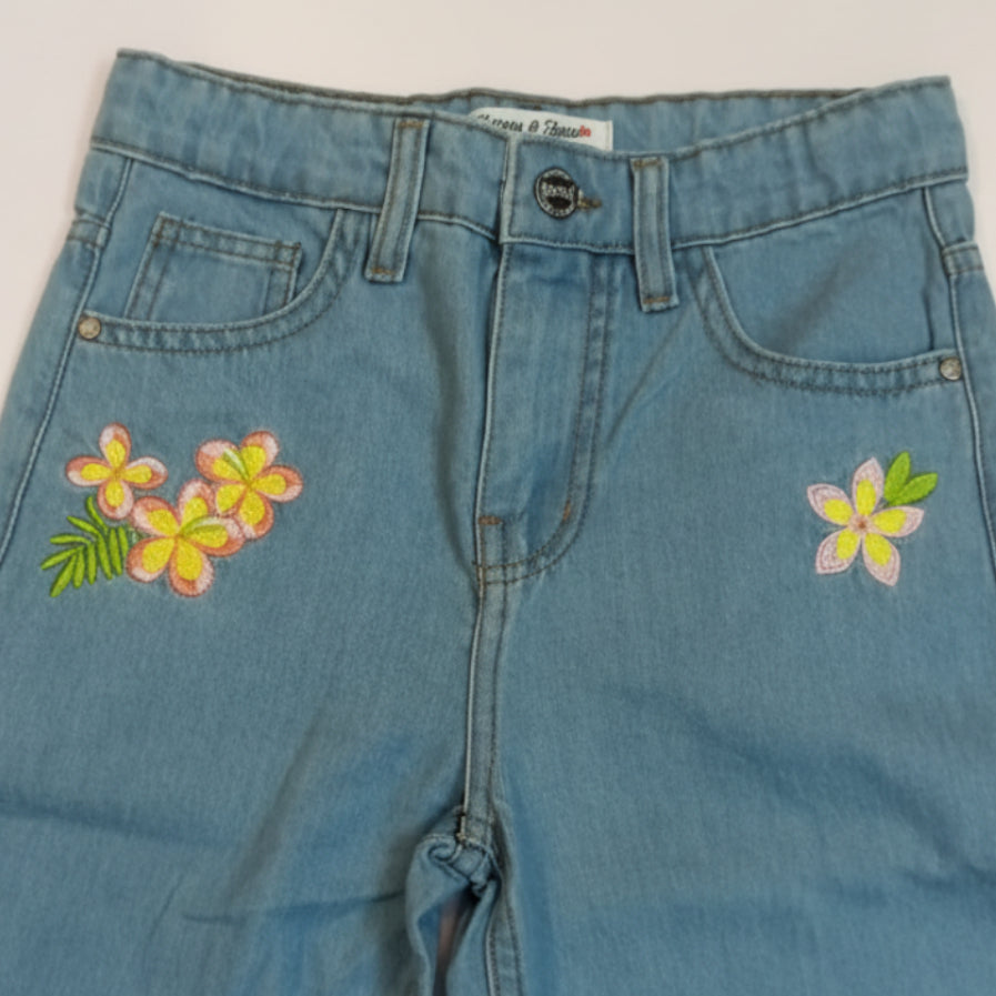 Floral Embroidered Wide-Leg Jeans