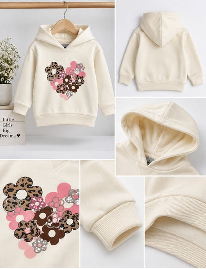 Floral Heart Graphic Hoodie for Girls