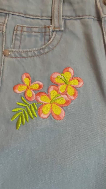 Floral Embroidered Wide-Leg Jeans